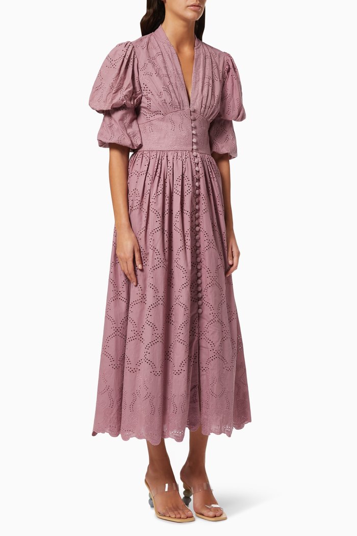 

Broderie Anglaise Dress in Cotton, Purple