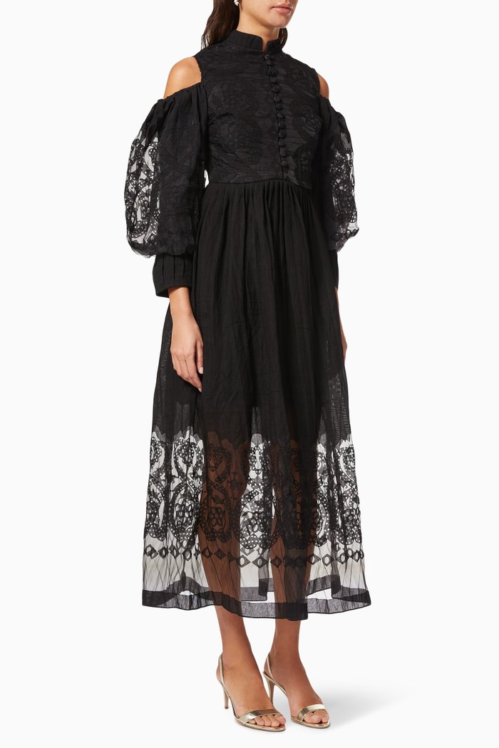 Burnout Cold Shoulder Dress, Black