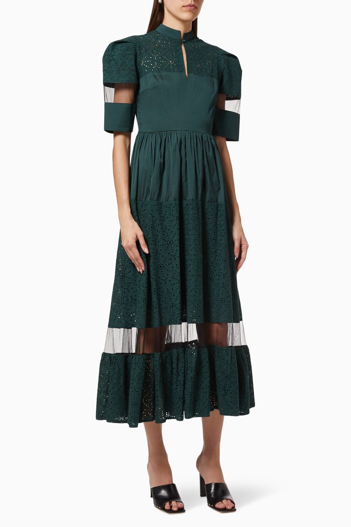 

Mesh Panel Dress, Green