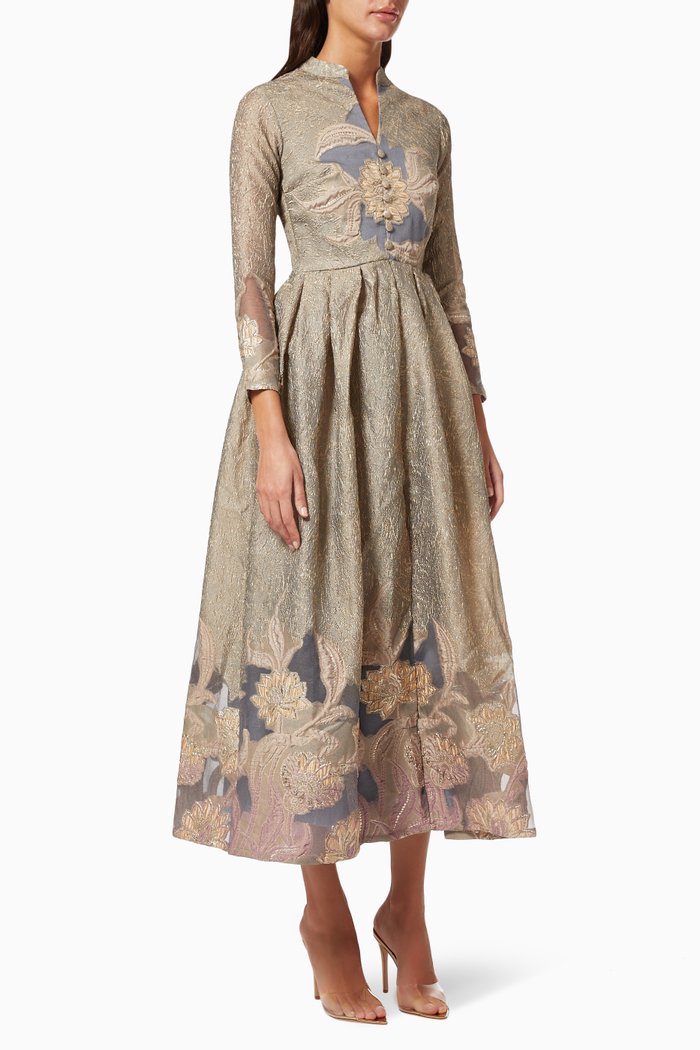 

Jacquard Pleated Dress, Grey