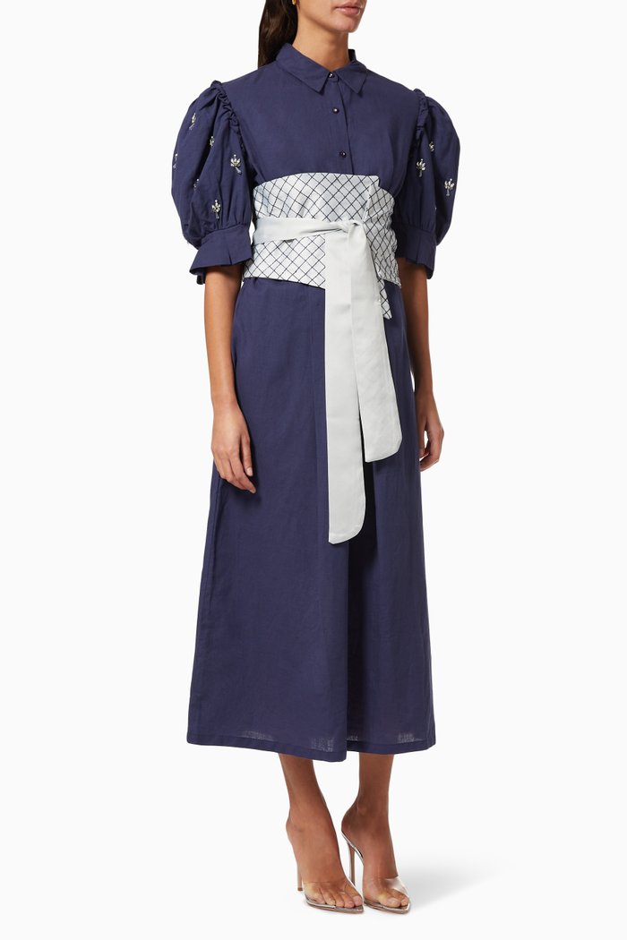 

Puff Dress with Belt, Blue
