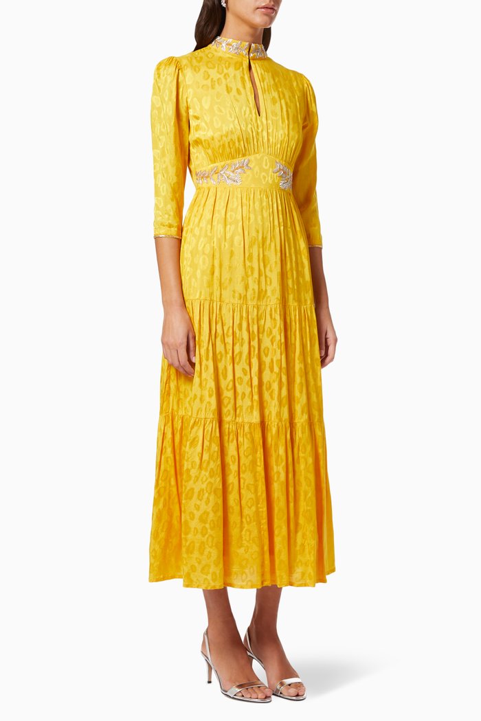 

Embellished Tiered Dress, Yellow