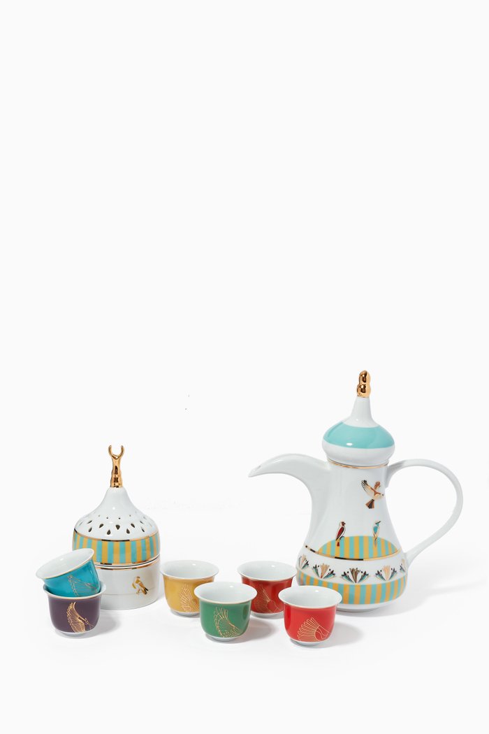 

Sarb Dallah Pot, Crescent Incense Burner & Arabic Coffee Cups Gift Set, Multicolour