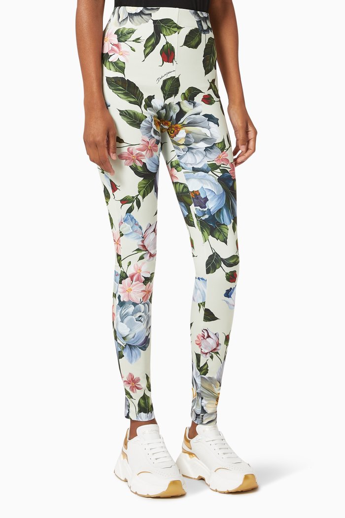 Leggings with Floral-print in Jersey, Purple
