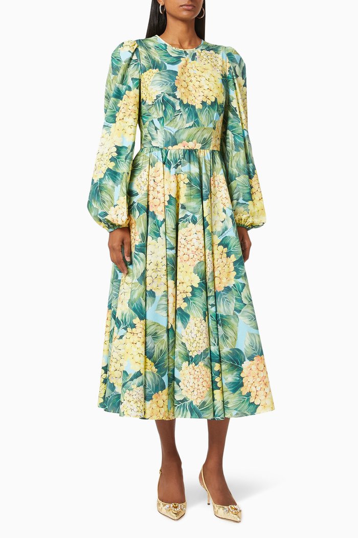 

Evasé Dress in Floral-print Cotton Poplin, Multicolour
