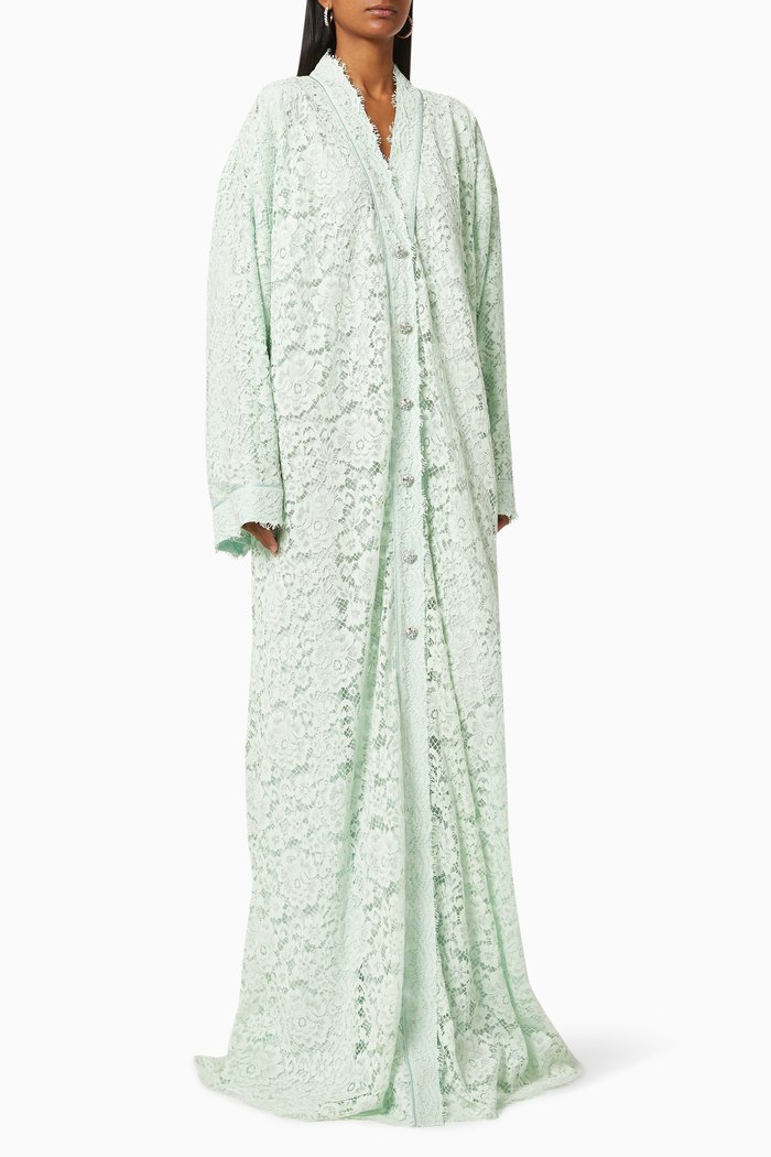 

Abaya with Scallop Trim in Rebrodé Lace, Green