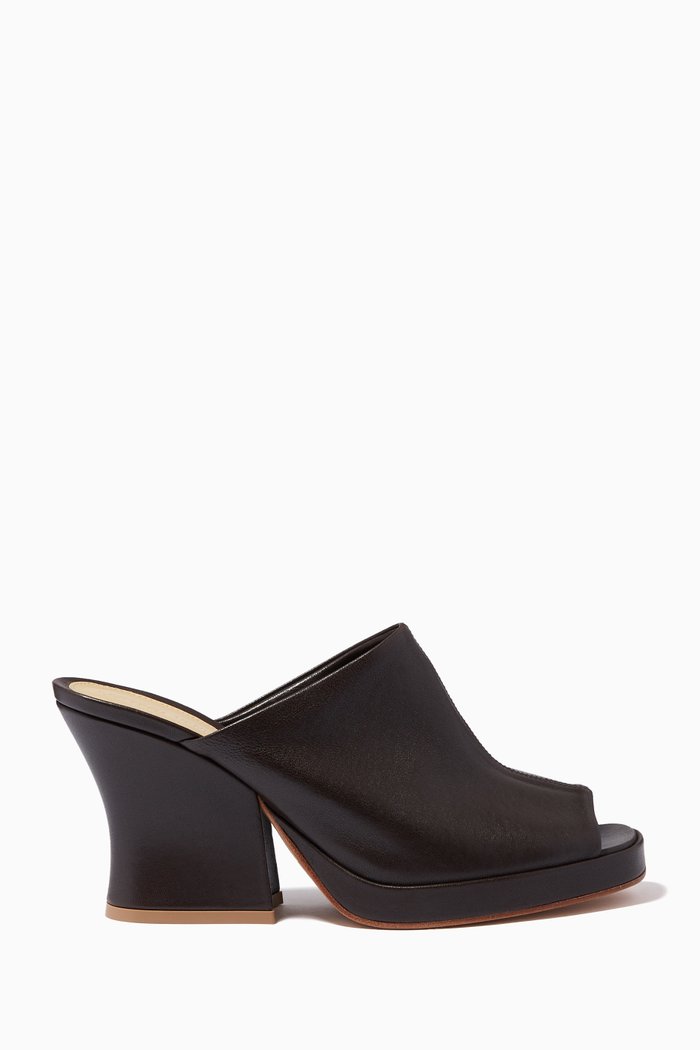 

Stack Mules in Stretch Nappa, Brown