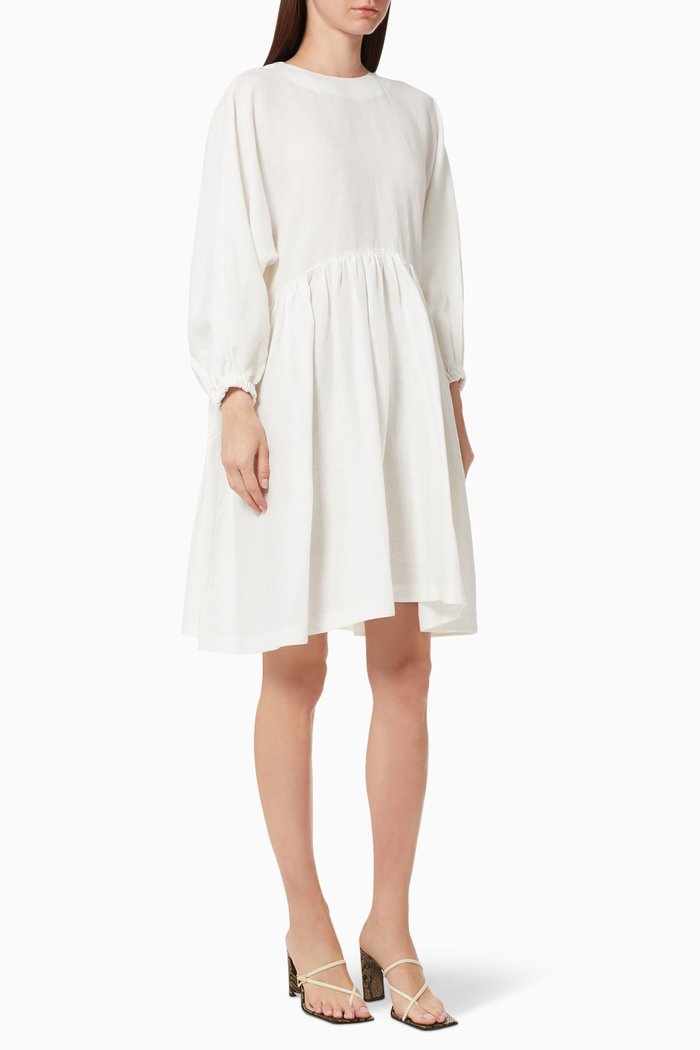 Amelia Linen Dress, White