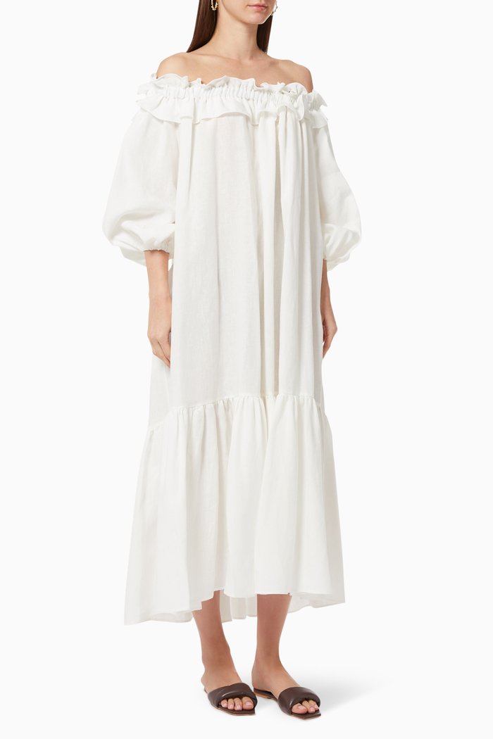 Kalina Ruffled Linen Dress, White
