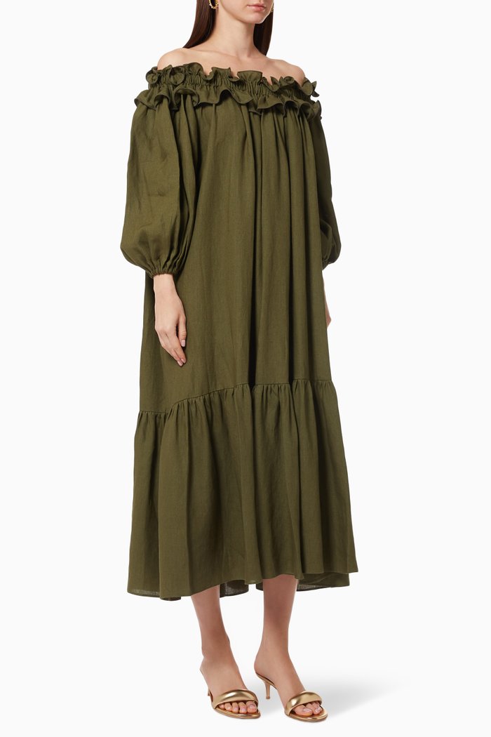 

Kalina Ruffled Linen Dress, Brown