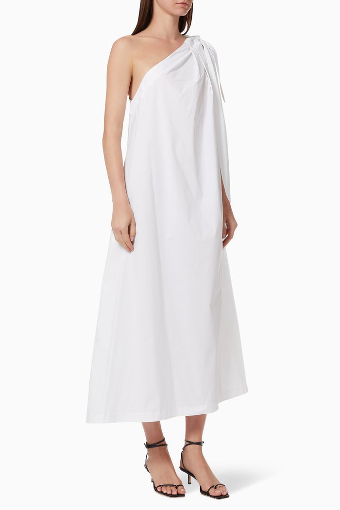 

Ally One Shoulder Poplin Dress, White