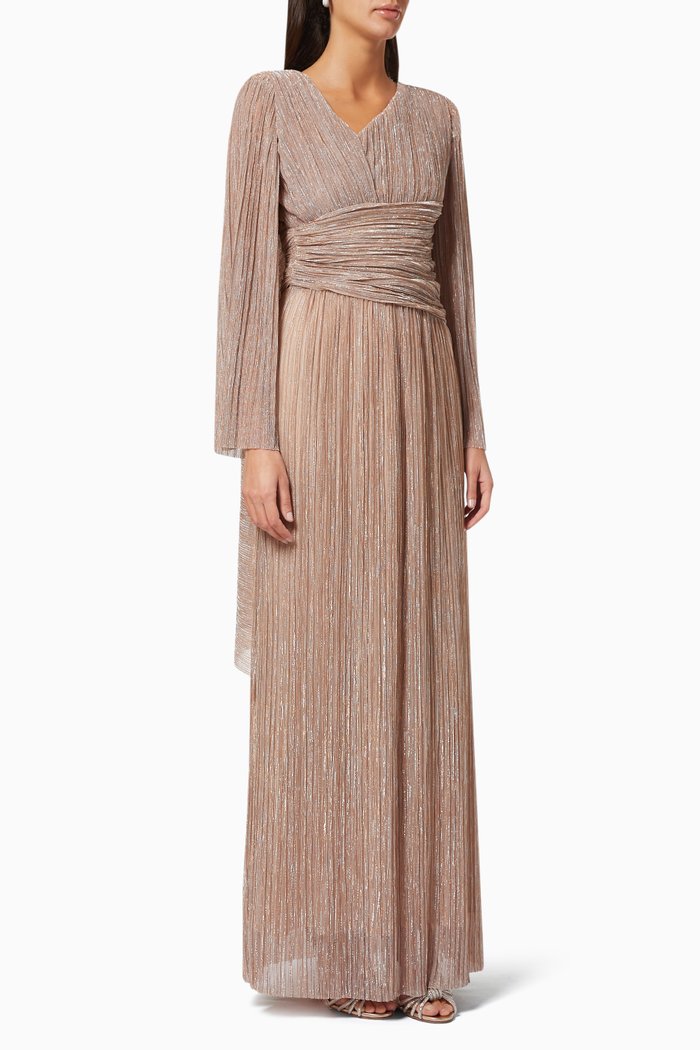 

Crinkled Dress with Cape, Gold