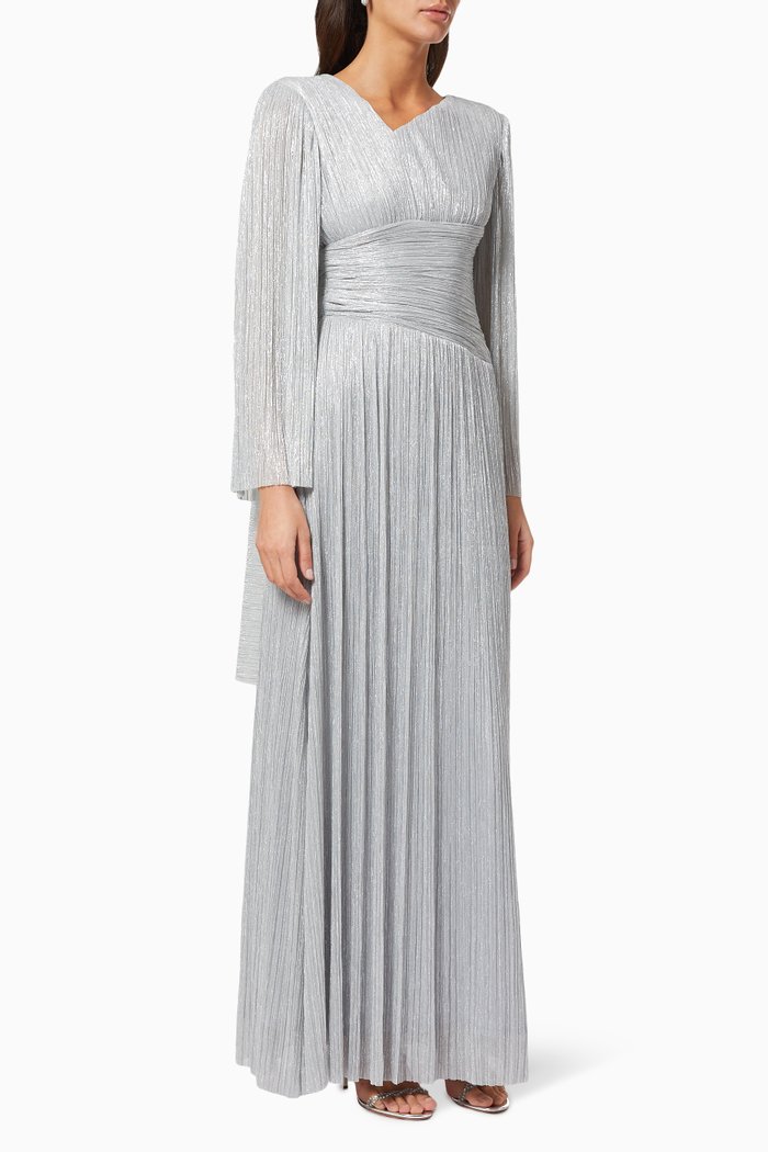 Crinkled Dress with Cape, Silver