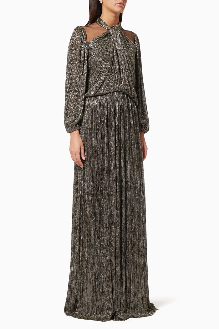 

Shimmer Dress with Pleats, Brown