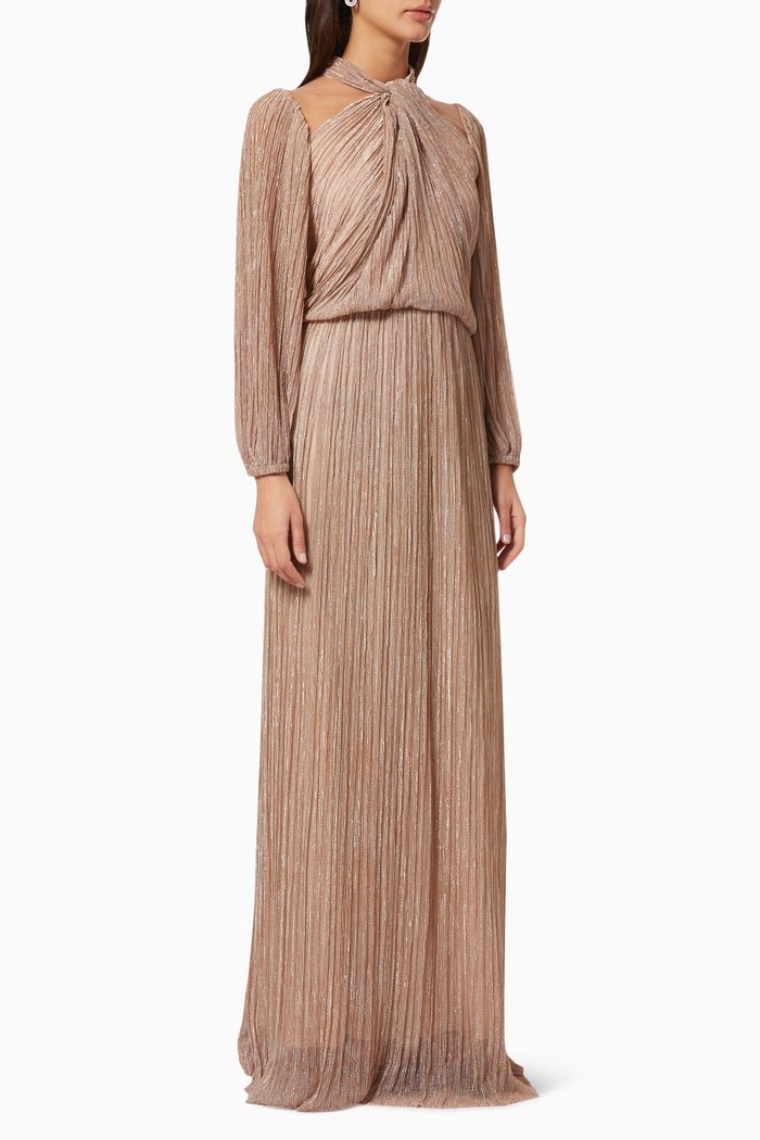 Shimmer Dress with Pleats, Gold