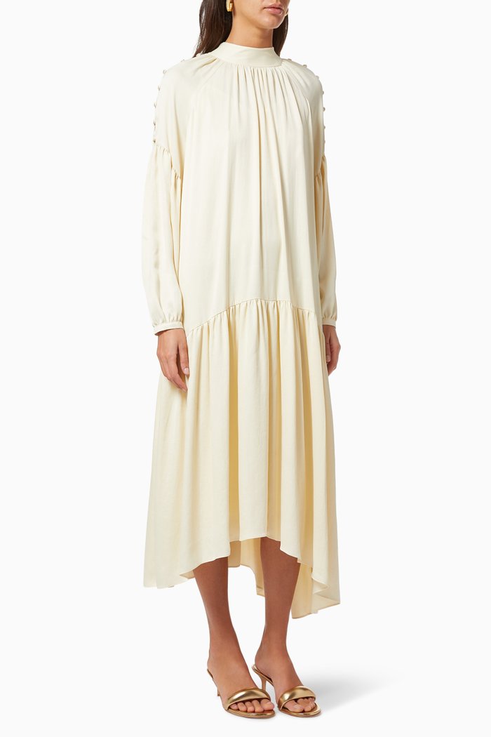 

Asymmetric Dress with Buttons, Neutral