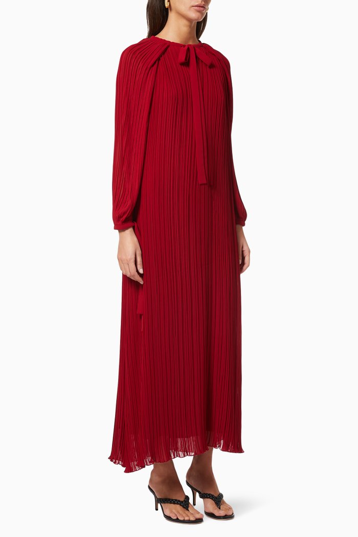 

Pleated Dress with Bow, Burgundy