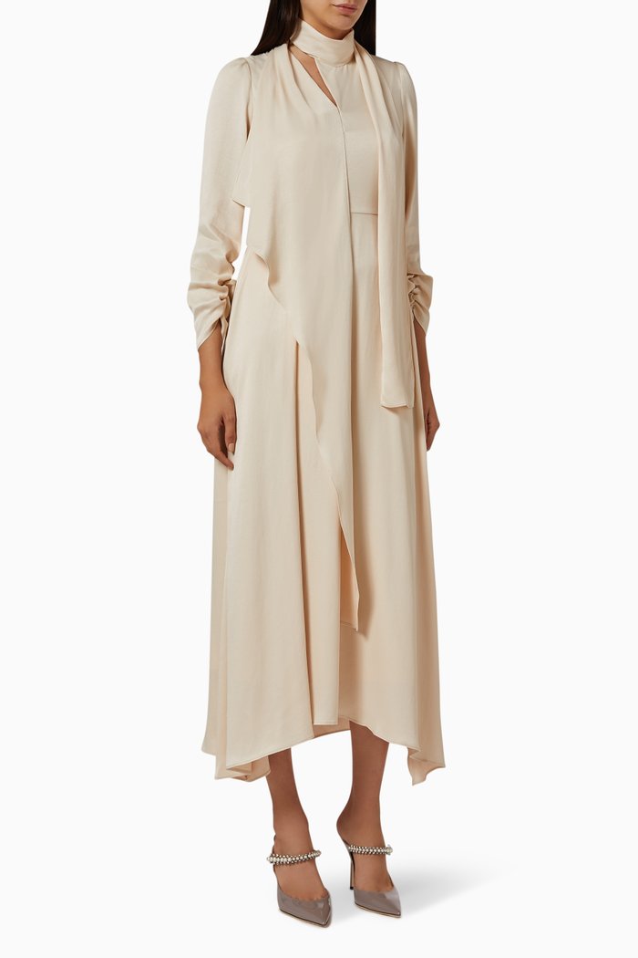 

Shawl Ruched Dress in Satin, Pink