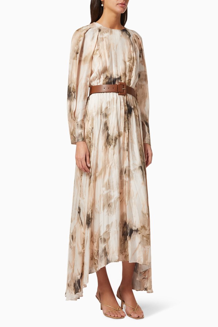 

Pleated Dress with Belt, Multicolour