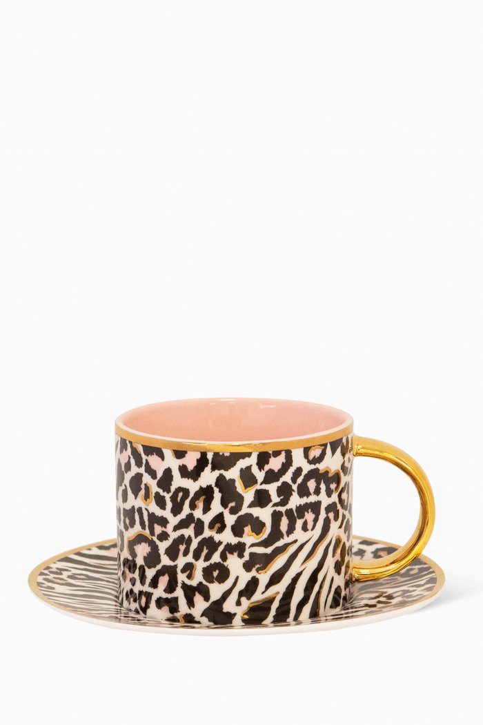

Safari Leopard Teacup & Saucer Set in New Bone China, Black