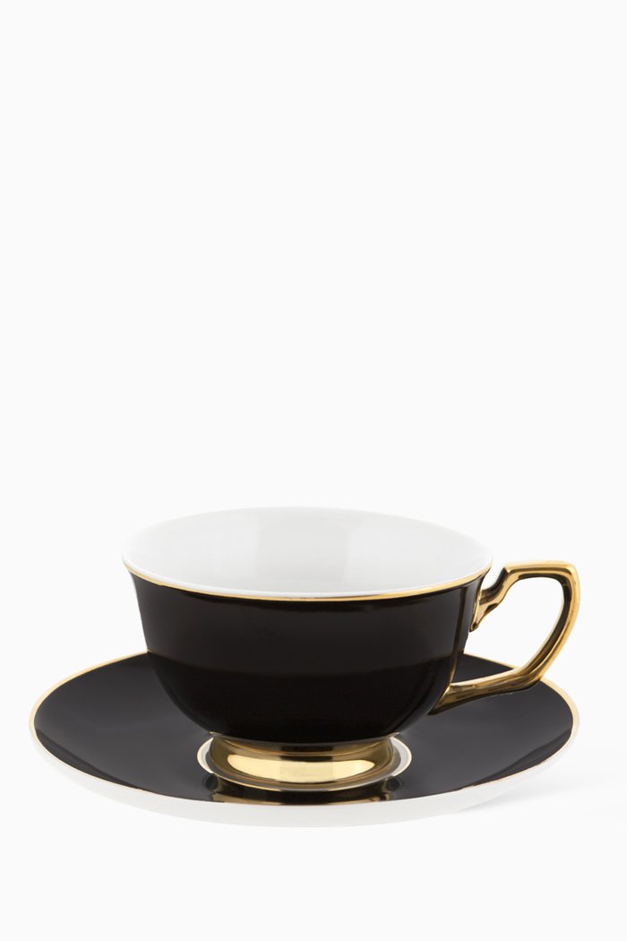 

Teacup & Saucer Set in New Bone China, Black