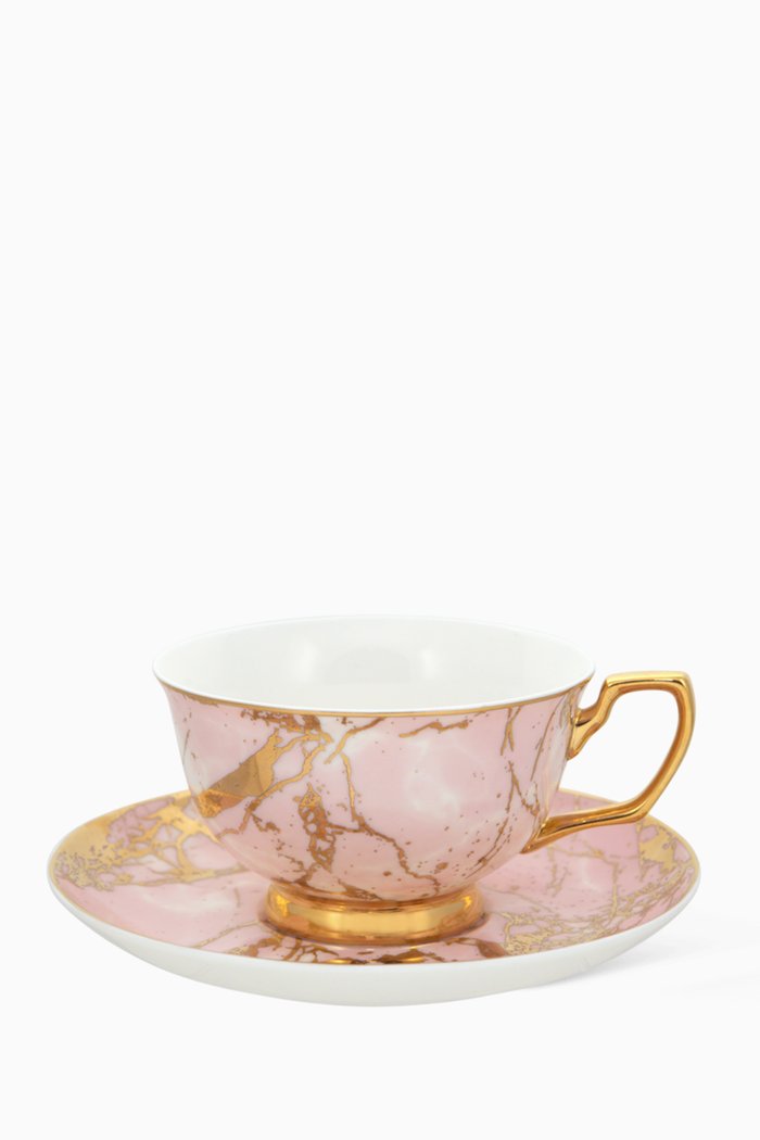 

Rose Quartz Teacup & Saucer in New Bone China, Pink