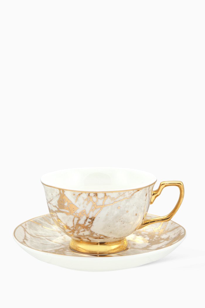

White Celestite Teacup & Saucer in New Bone China