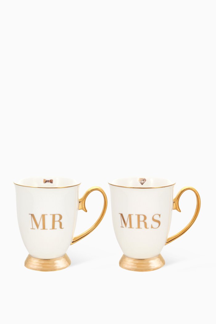 

Mr & Mrs Mug Set in New Bone China, White