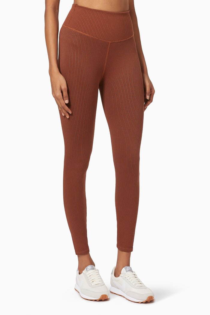 

Active Essential Ribbed Leggings in Nylon, Brown
