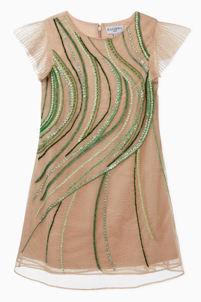 

A Line Dress with Beaded Tulle, Gold