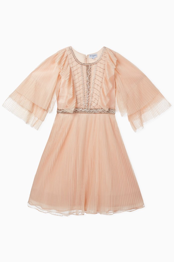 

Ruffle Dress with Beaded Embroidery, Pink