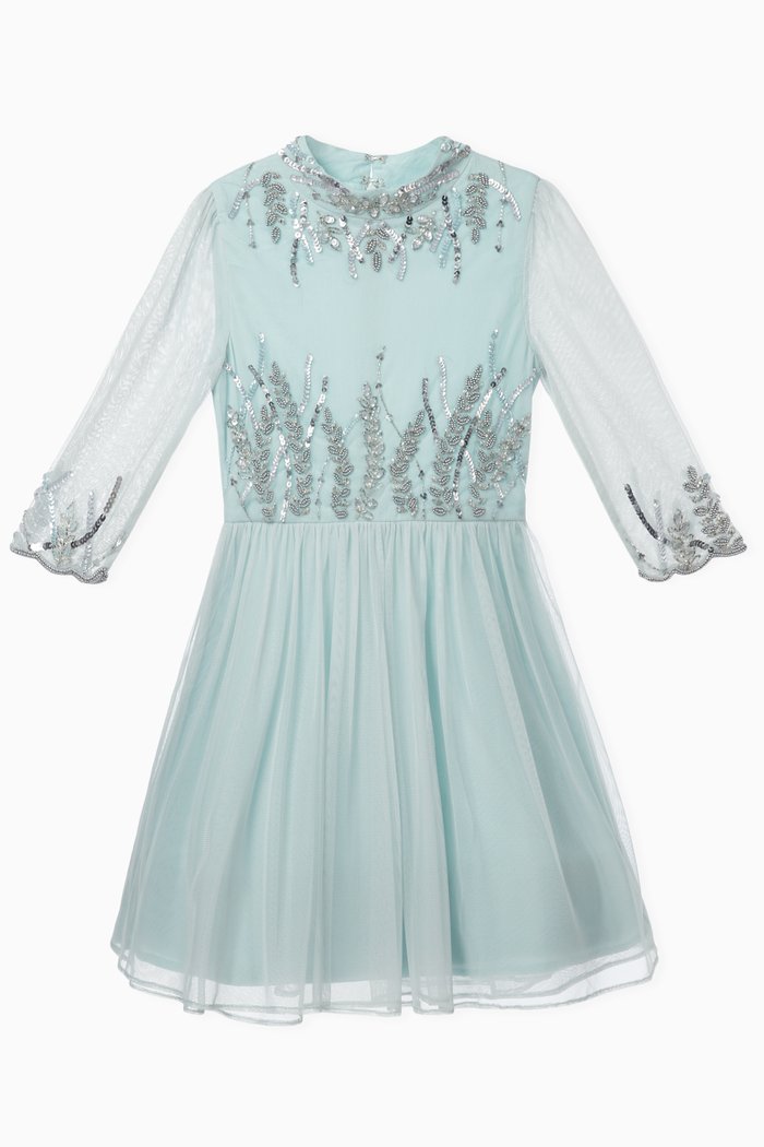 

Tulle Dress with Floral Embroidery, Blue