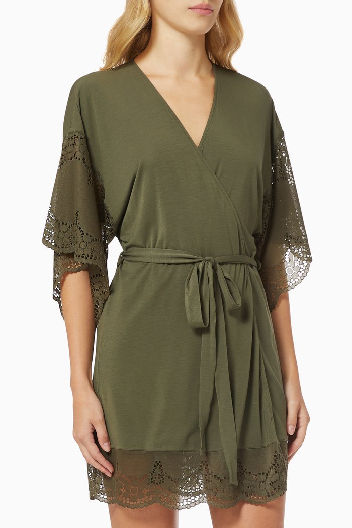 

Beatrix Lace Robe in Modal Jersey, Green