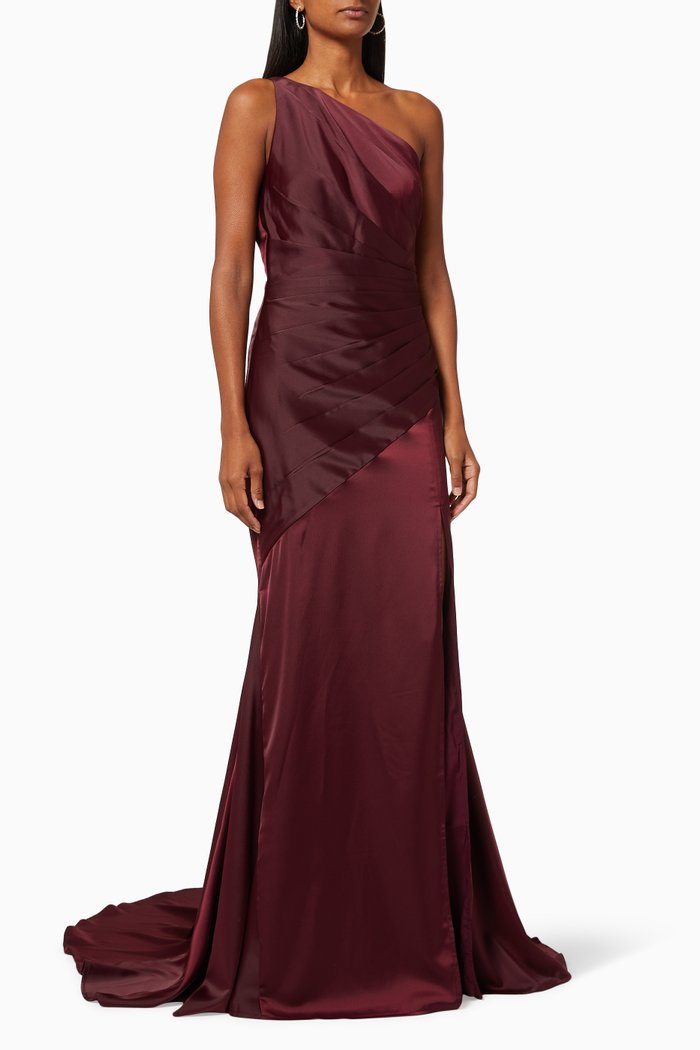 

Carol Draped Dress in Satin, Burgundy