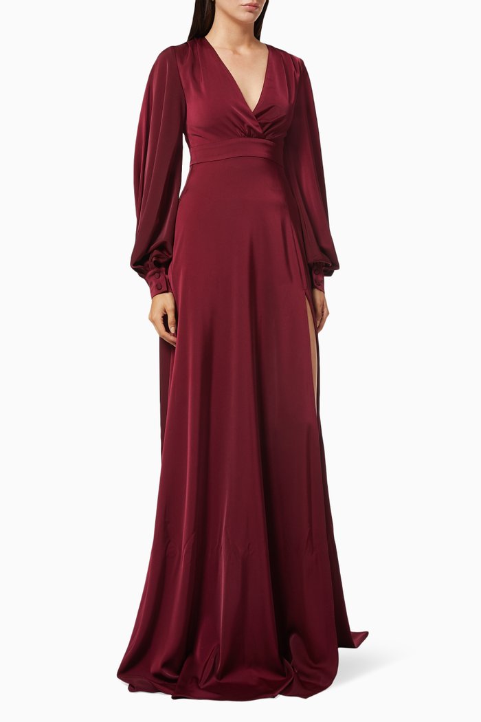 Skylar Satin Gown, Burgundy