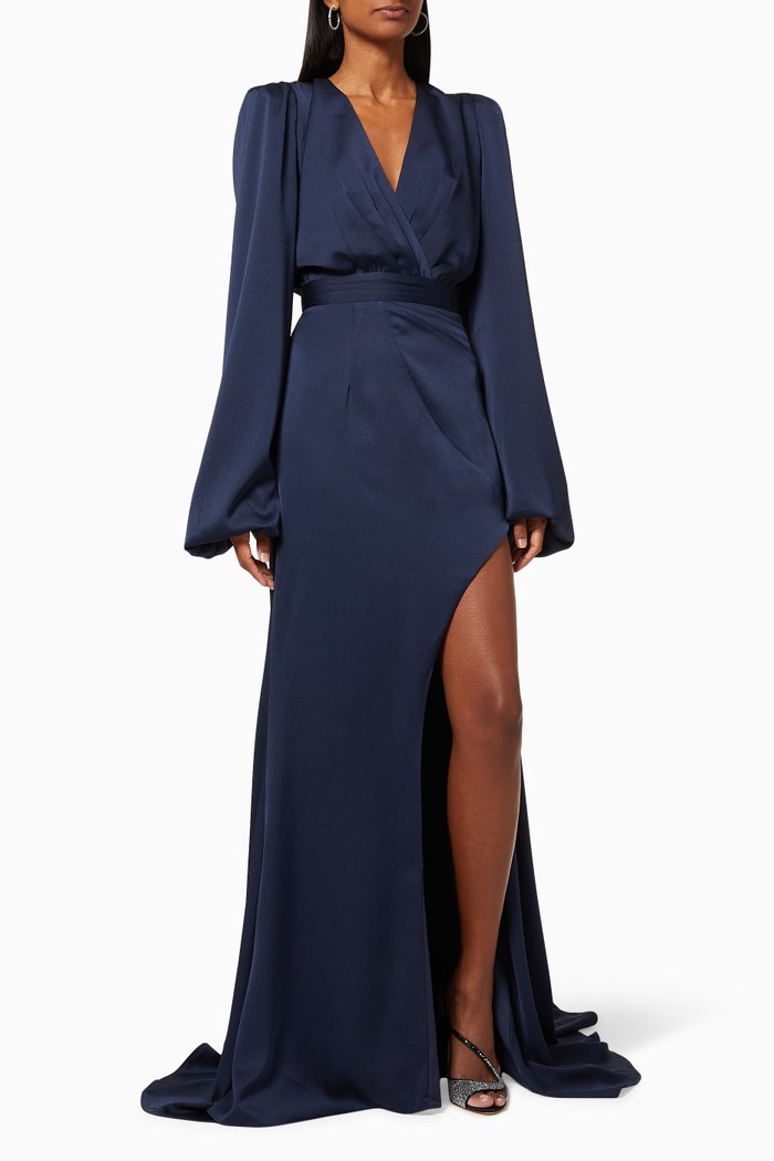 

Iris Foldover Gown in Satin, Blue