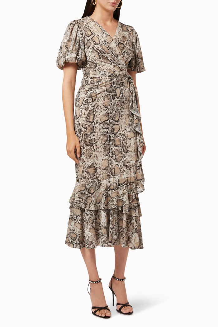 

Wrap Dress with Animal Print, Brown