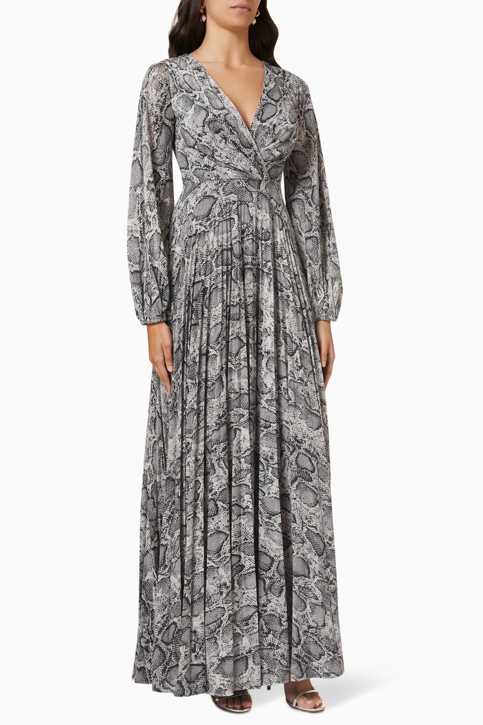 

Pleated Dress with Snakeskin Print, Black