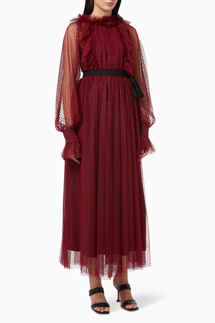 

Frill Belted Dress in Shimmer Tulle, Pink