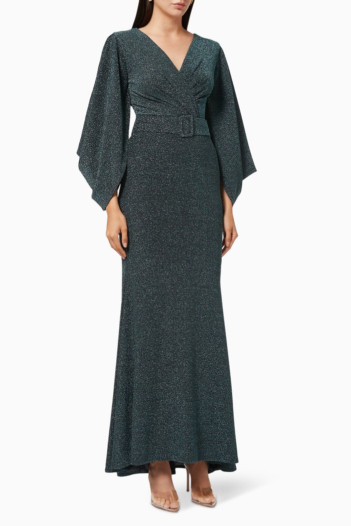 

Shimmer Dress with Belt, Green