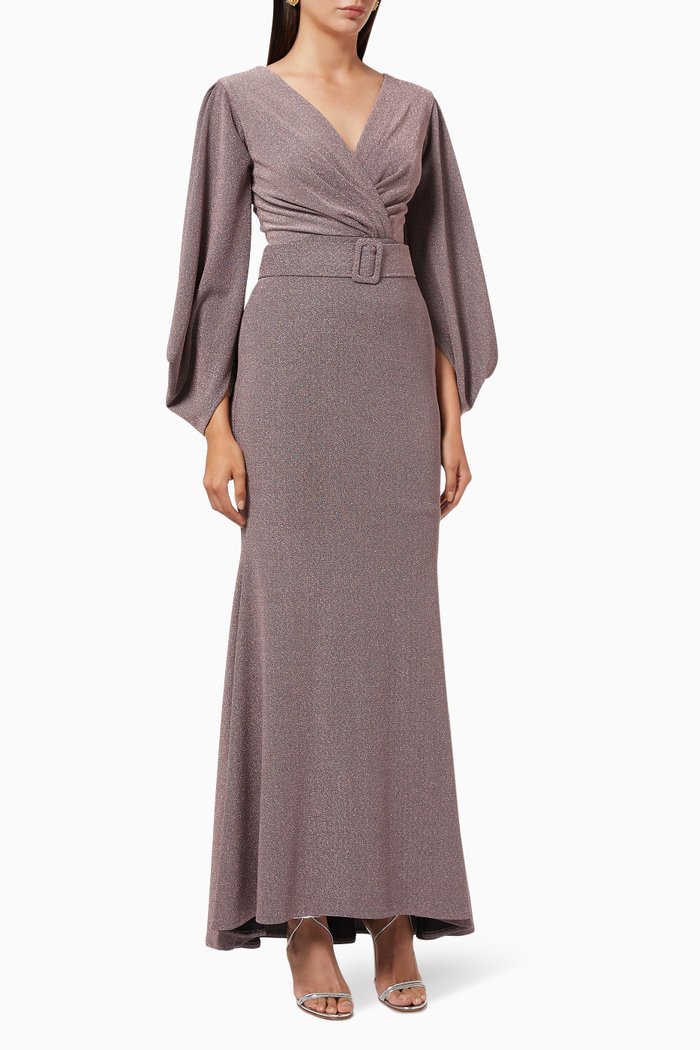 

Shimmer Dress with Belt, Purple