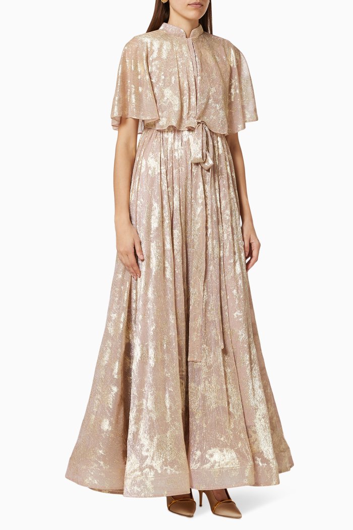 Metallic Cape Dress with Belt, Pink