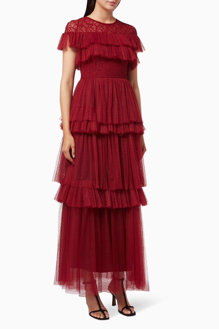 

Lace Tiered Dress, Burgundy