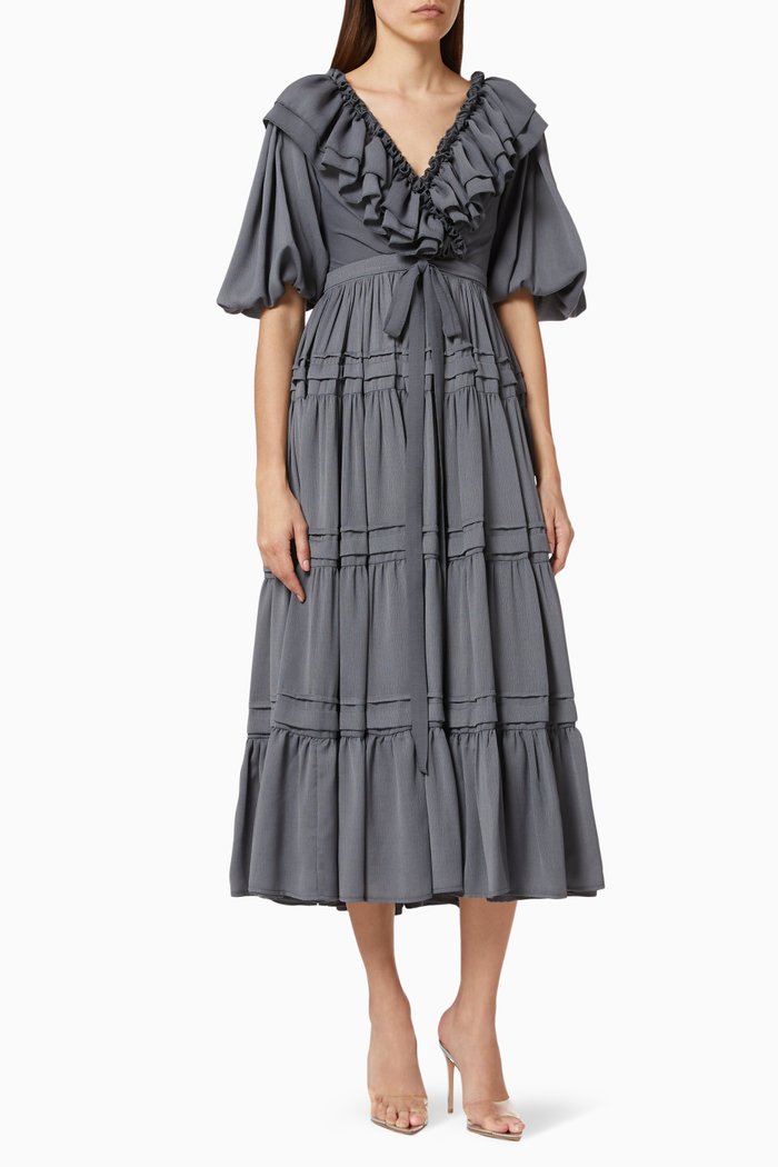 

Ruffle Tiered Dress, Grey