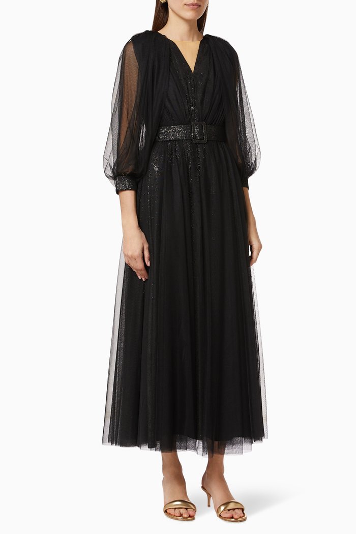 

Shimmer Dress with Belt, Black