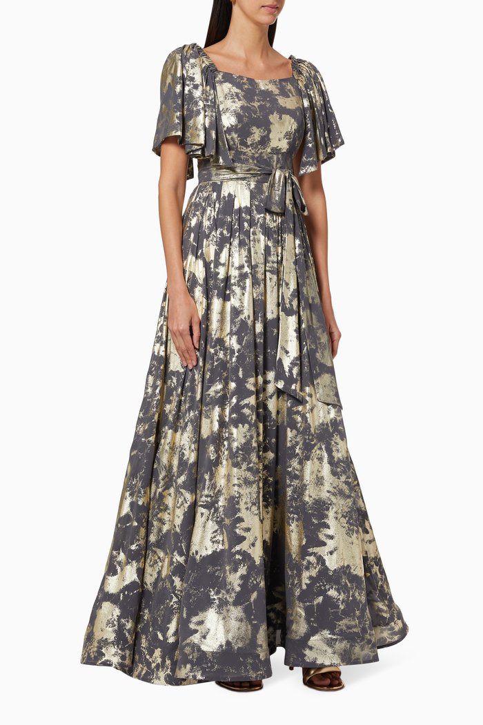 

Square-neck Belted Dress, Grey