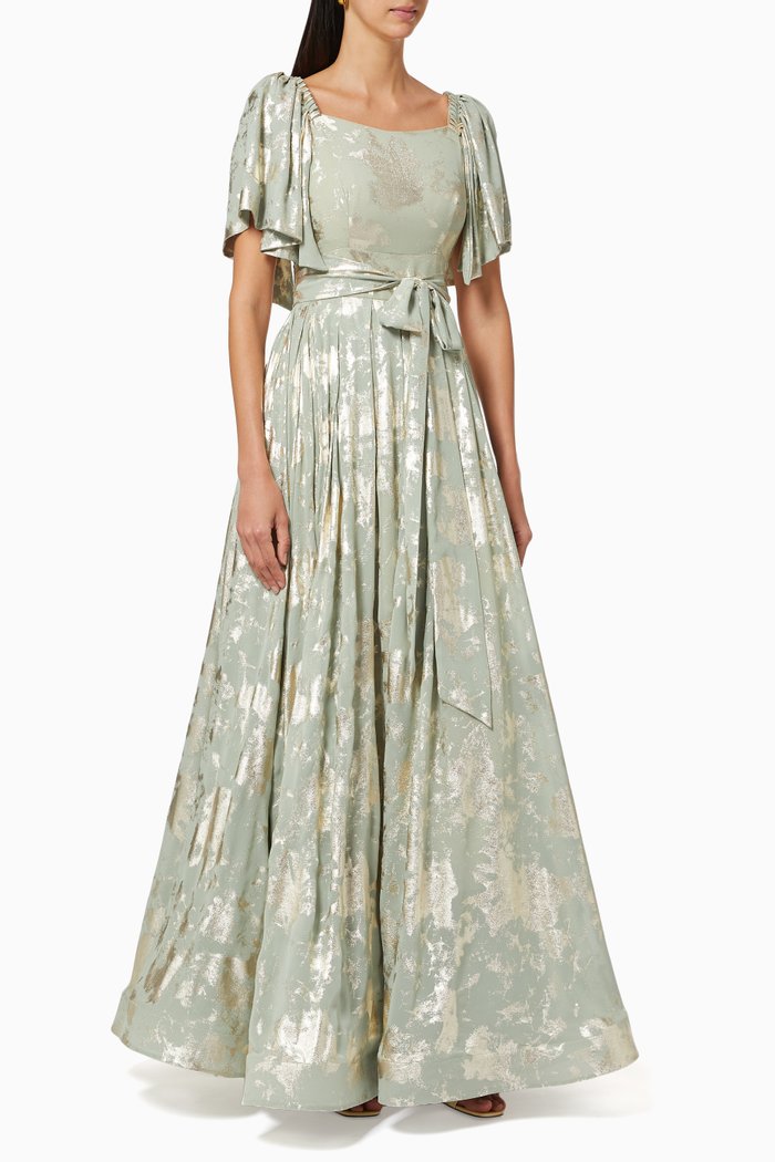 

Square-neck Belted Dress, Green
