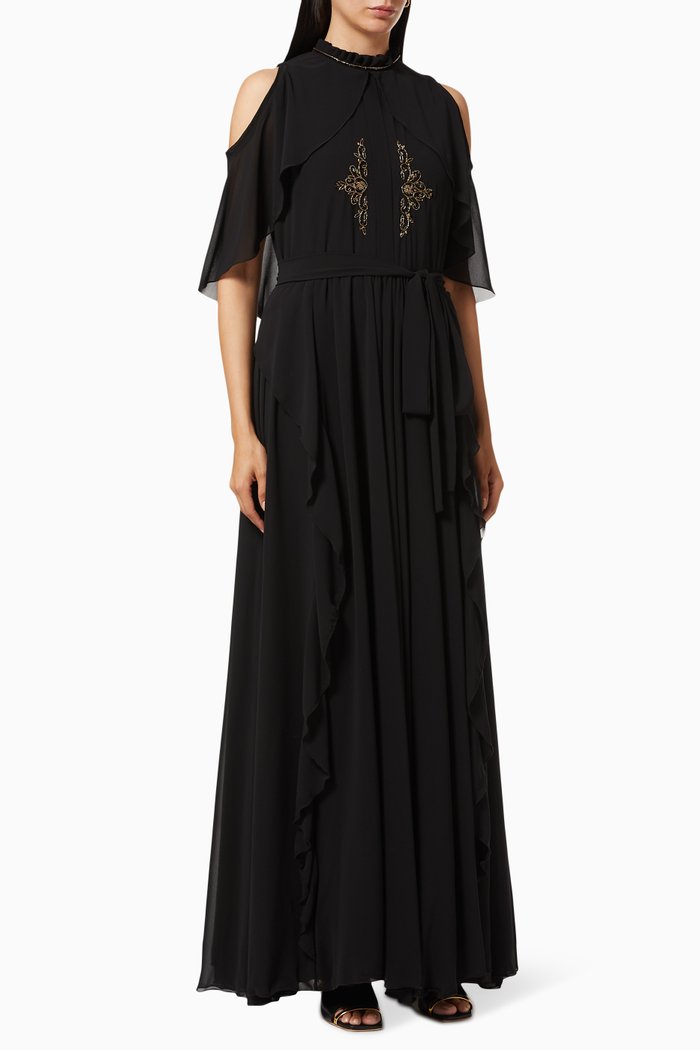 

Cold Shoulder Beaded Dress, Black