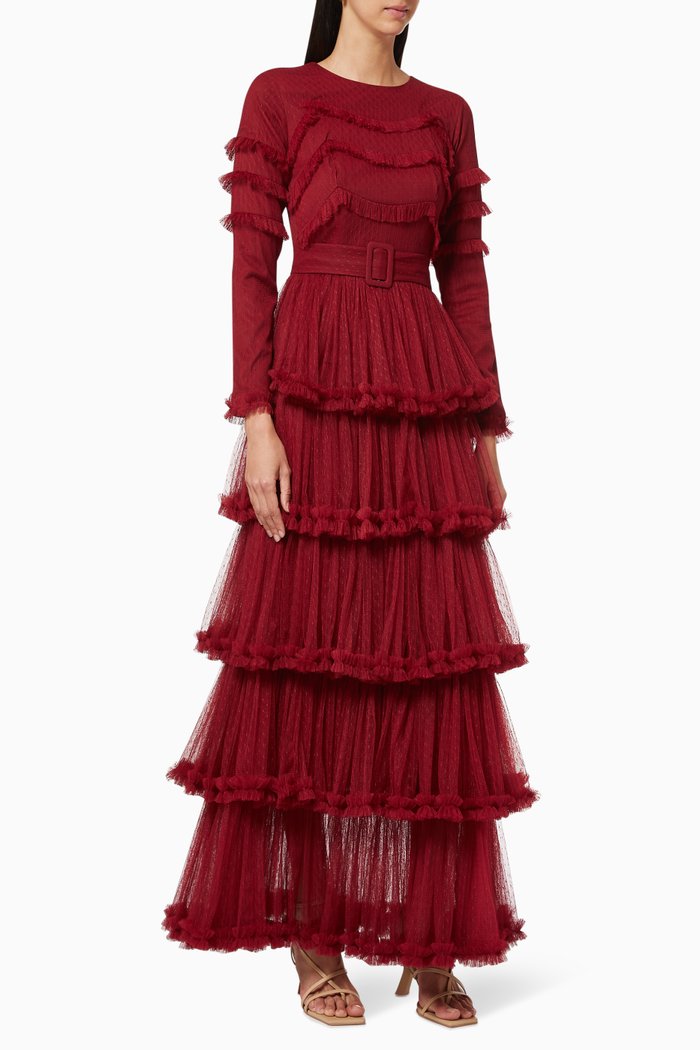 

Tiered Tulle Dress, Burgundy
