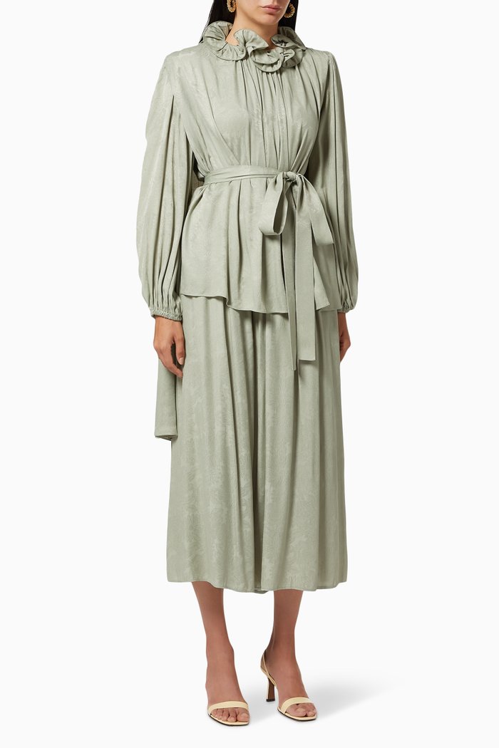 

Gathered Flounce Top & Skirt Set, Green